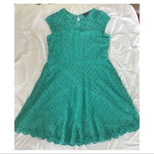 Allover Lace Teal Dress w/ Keyhole Back